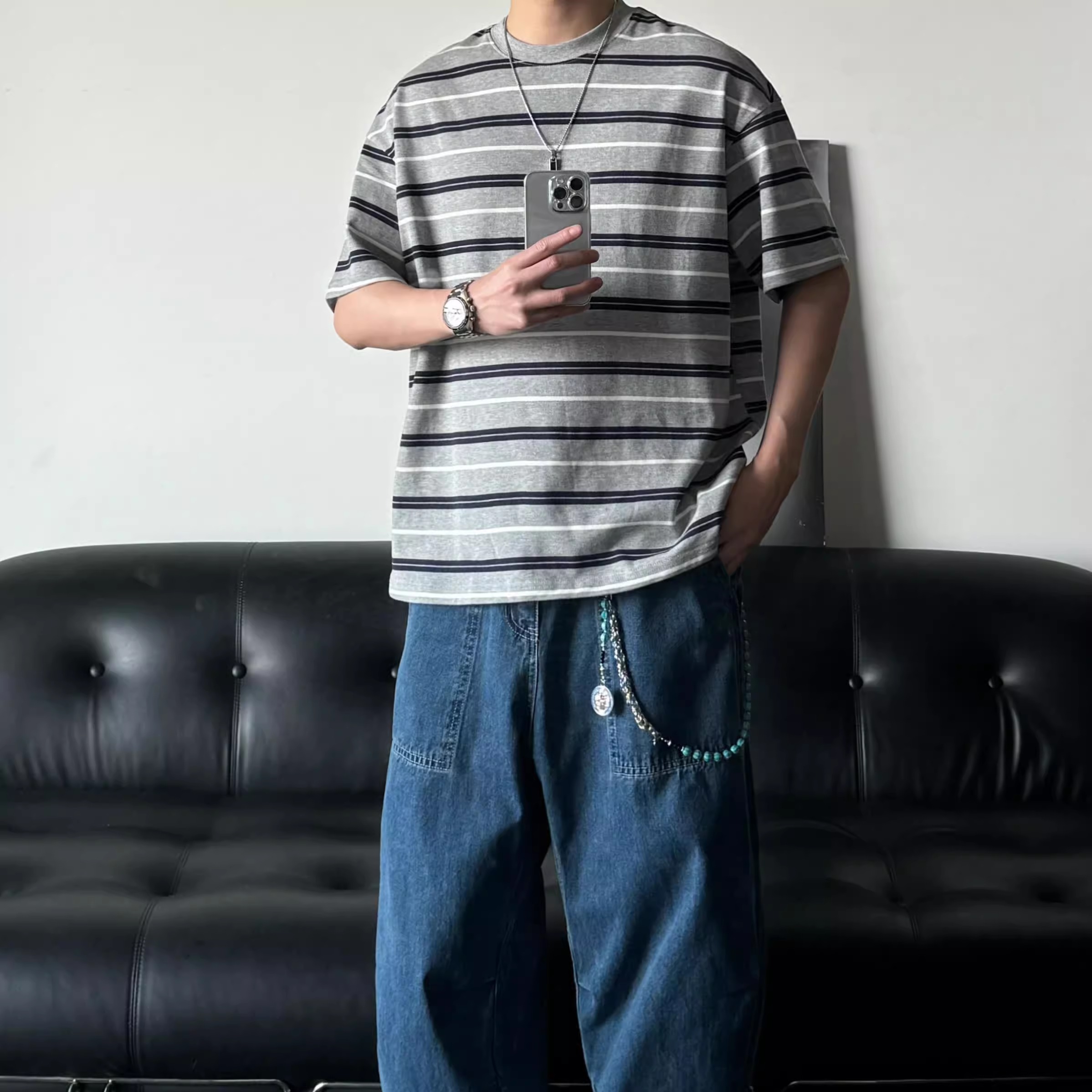 夏季套装男装2025新款百搭宽松t恤夏季上衣男生夏天套装直筒裤子