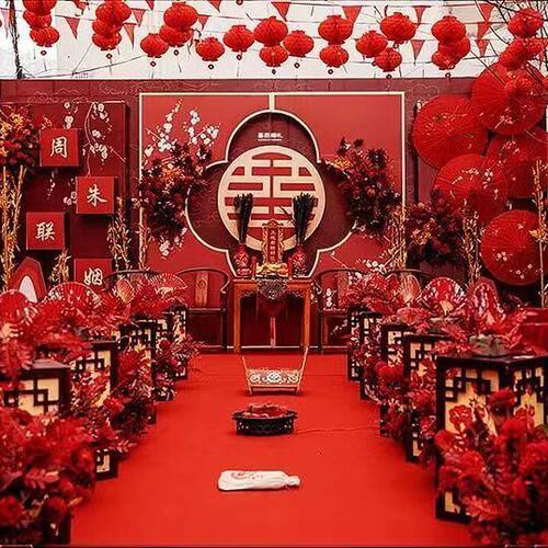 婚礼kt板户外舞台背景墙古风结婚场景定制新中式婚庆现场布置全套
