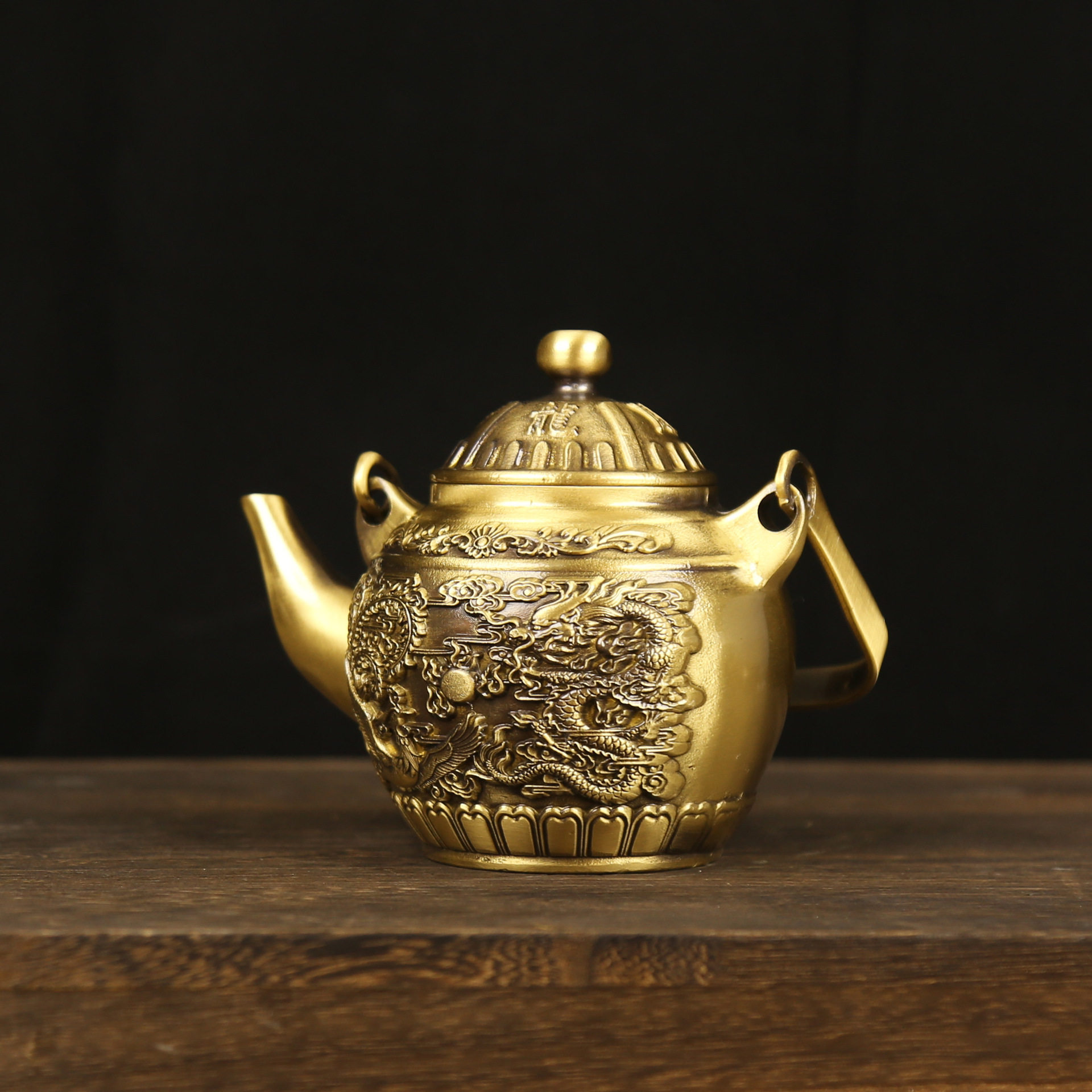 黄铜龙凤茶壶办公室家居工艺品小茶壶摆件