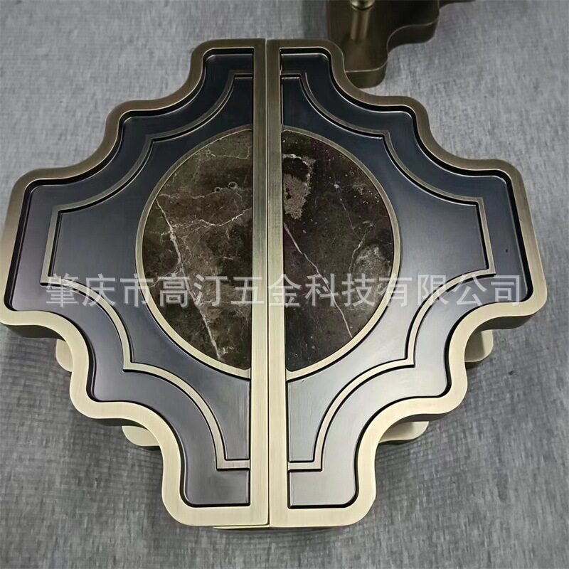高汀五金定制铝雕镶嵌石材豪华别墅会馆木门不锈钢玻璃大门拉手把