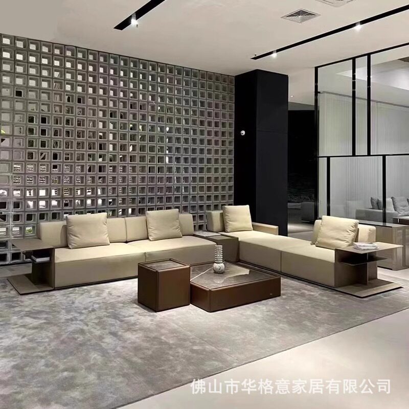 意式极简真皮转角客厅水母沙发
