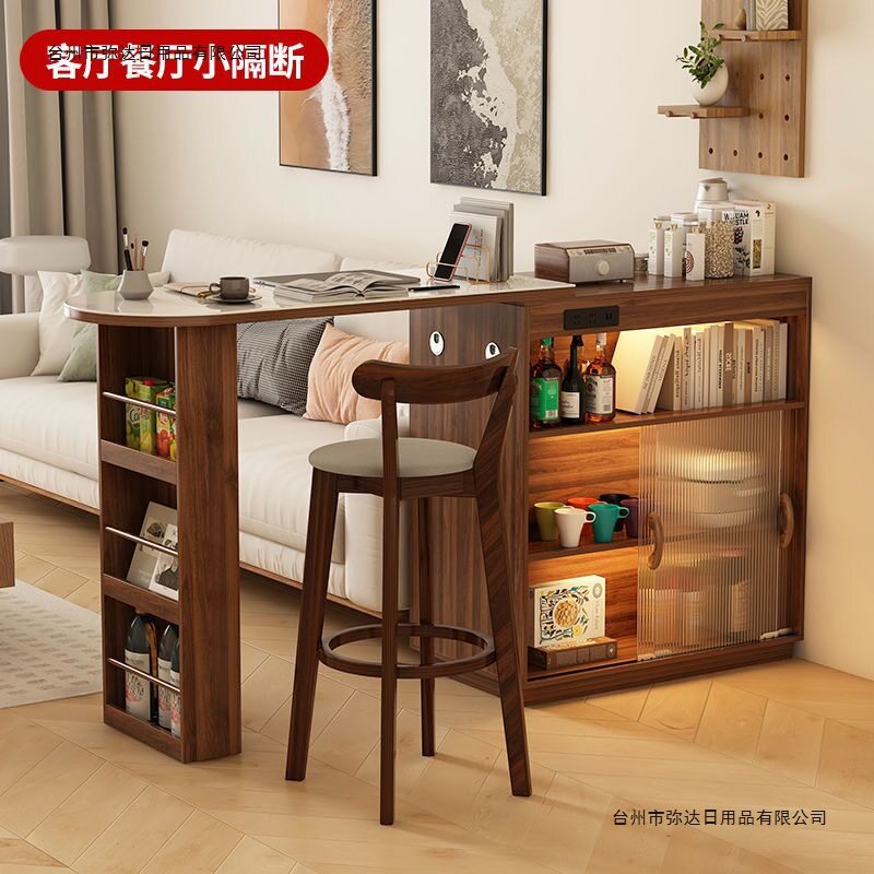 玻璃吧台桌家用一体餐边柜客厅岛台餐桌小户型可伸缩隔断储物网红