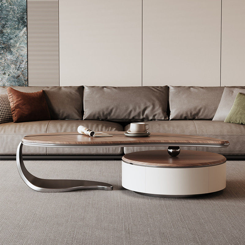 中古风实木胡桃木色树叶茶几现代简约设计师创意茶几电视柜组合