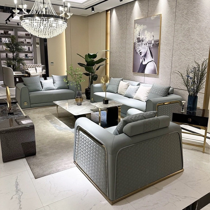意式轻奢真皮三人沙发钢琴烤漆