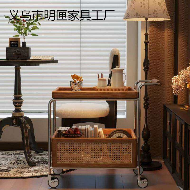 可移动沙发边几客厅家用茶几中古风小推车非实木卧室床头置物严选