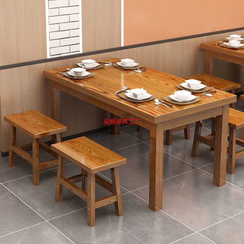 实木碳化餐桌饭店复古快餐桌面馆烧烤店小吃火锅店商用餐桌椅组合