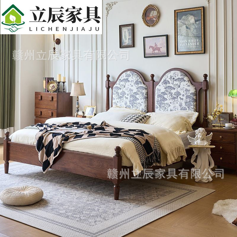 法式复古床实木床红橡木中古双人床大床主卧家具软包床美式婚床