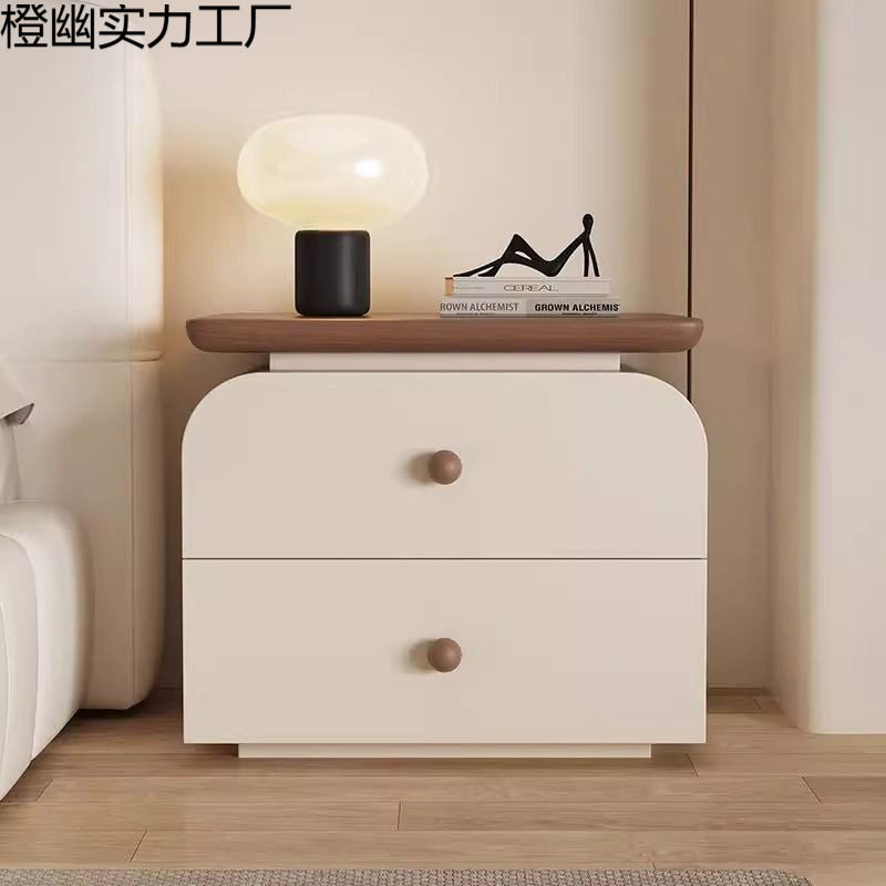 免安装全实木床头柜简约现代卧室收纳柜中古奶油风意式极简小户型