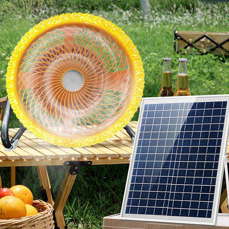 新款led太阳能充电风扇灯家用户外露营照明灯大风力趴地扇