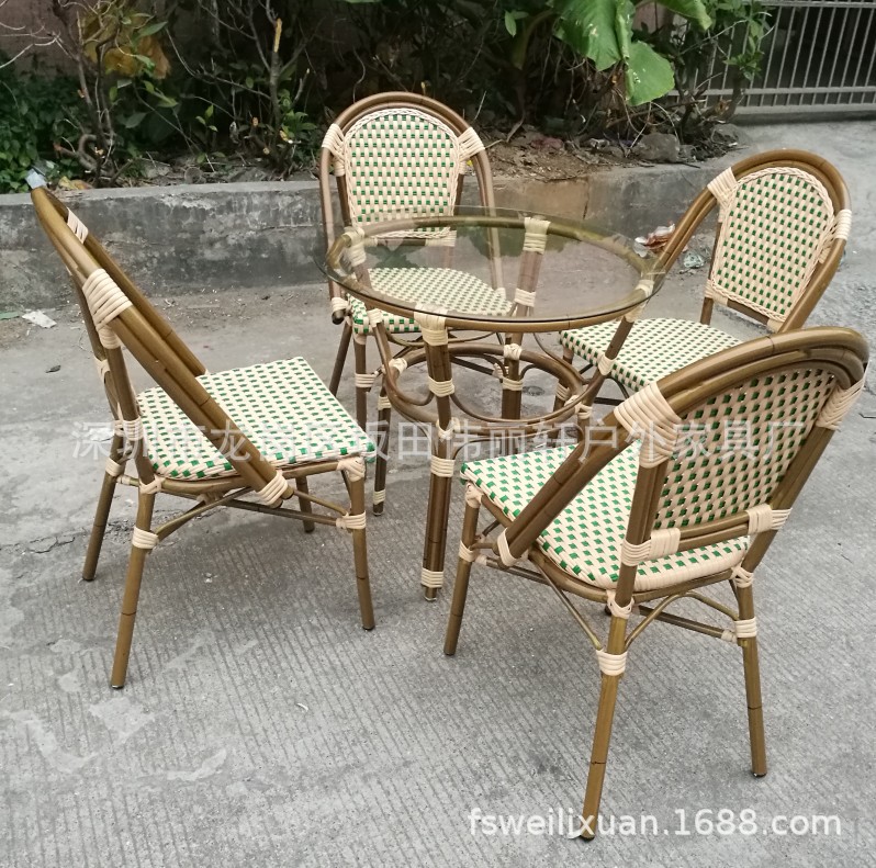 厂家批发铝合金藤椅户外藤桌椅酒店休闲家具五件套阳台藤编桌椅