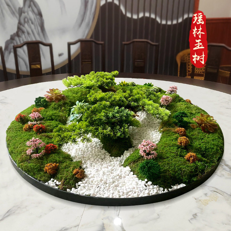 酒店圆桌中间摆花餐桌中间景观创意摆件饭店圆桌转盘桌花造景装饰