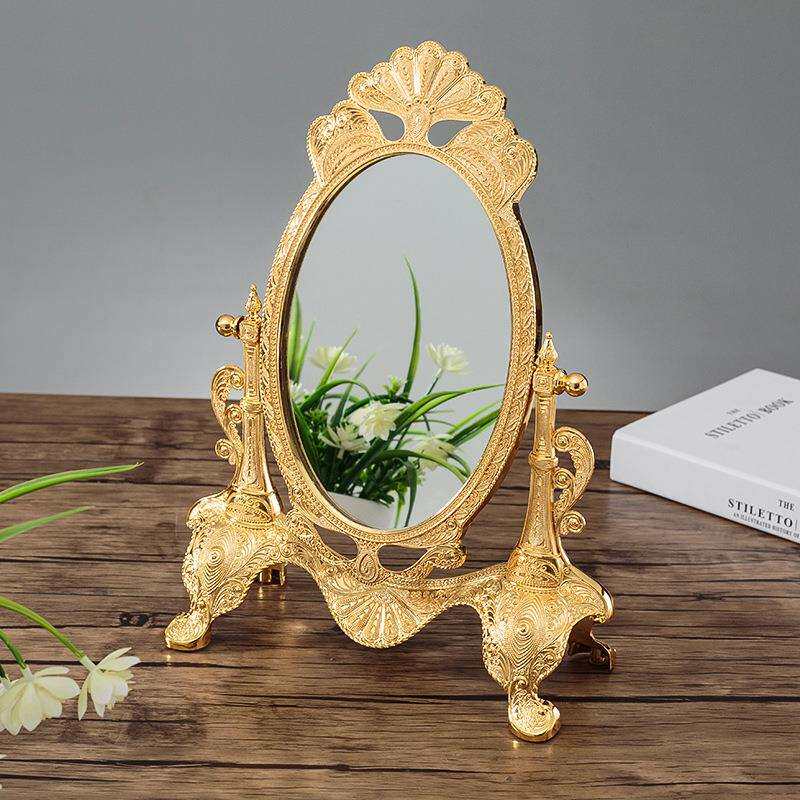 欧式家用台式化妆镜桌面镜子复古卧室公主梳妆镜结婚装饰