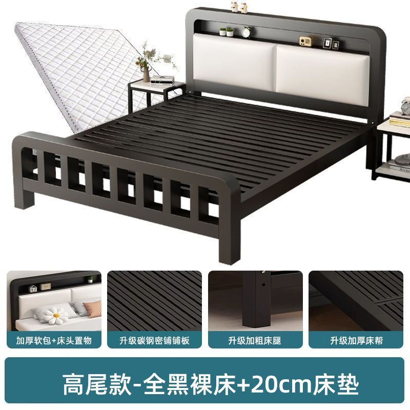 铁艺床双人床家用卧室加粗加厚铁床不锈钢单人床架儿童床铁架绢花图片