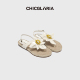 凉鞋 CHICGLORIA夏季 度假风花朵饰夹趾平底休闲法式 女鞋 新品