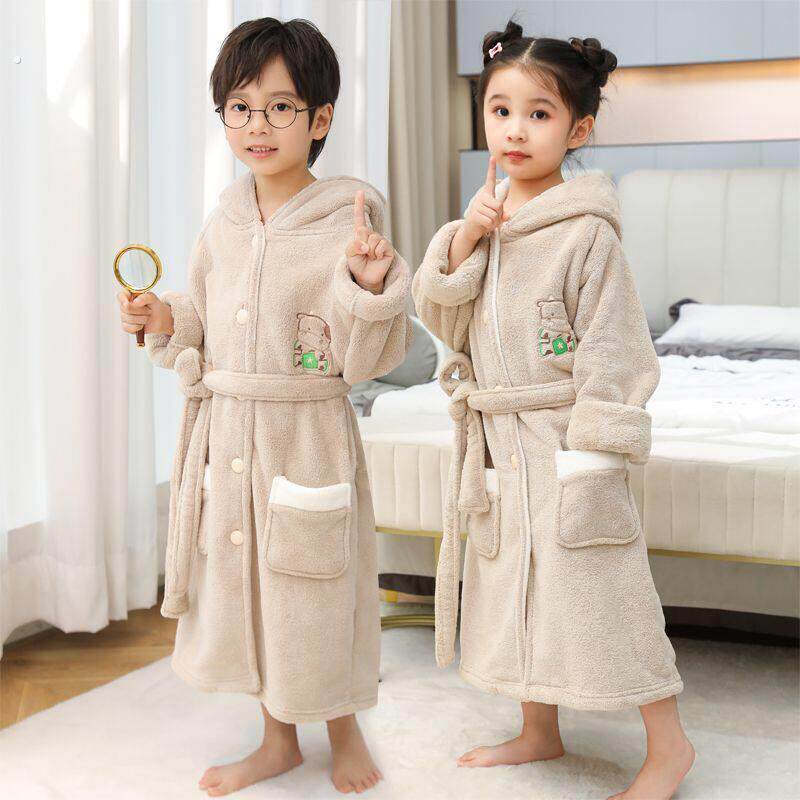 童装儿童睡袍男女童秋冬季宝宝法兰绒珊瑚绒小孩家居服加厚款浴袍