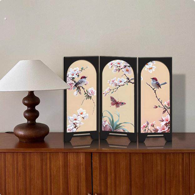中古风高级感屏风桌面摆件玄关柜电视柜茶桌家居装饰品礼客厅摆画