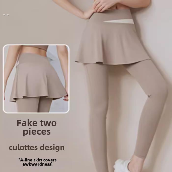 瑜伽裤女秋季假两件裙裤高腰提臀跑步训练运动紧身大码健身服套装