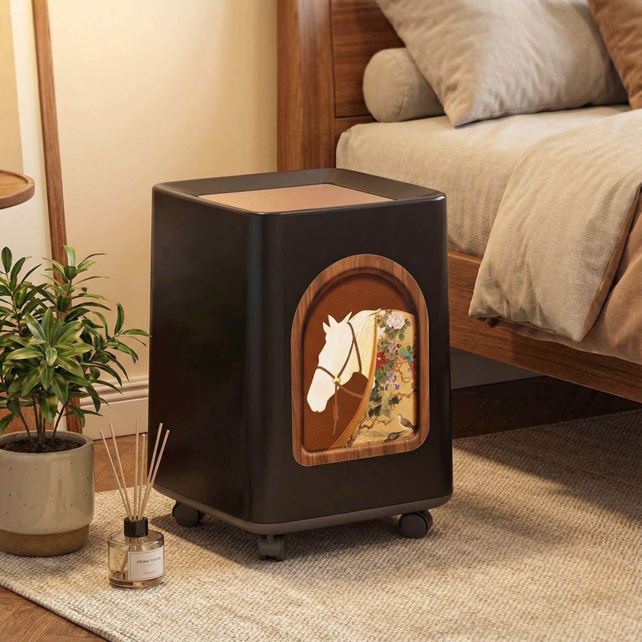 中古风垃圾桶摇盖带轮新款家用客厅轻奢高颜值卧室双槽卫生桶家用