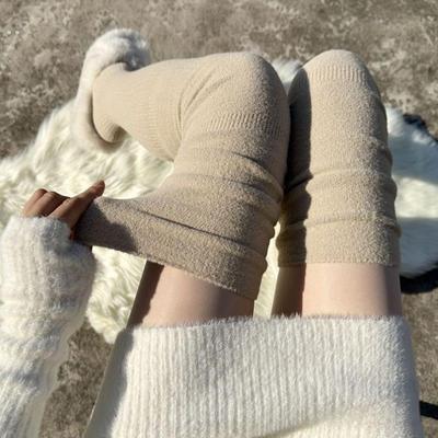 过膝袜子女秋冬季新款加绒加厚加长防滑保暖袜套配靴子长筒堆堆袜