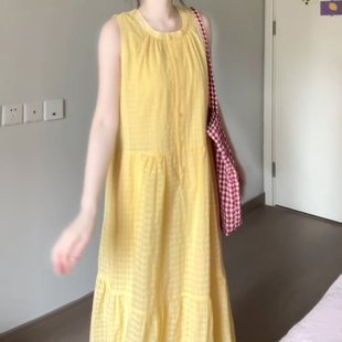 法式 海边度假风格 中长款 子背心长裙2025夏季 气质宽松连衣裙女 新款