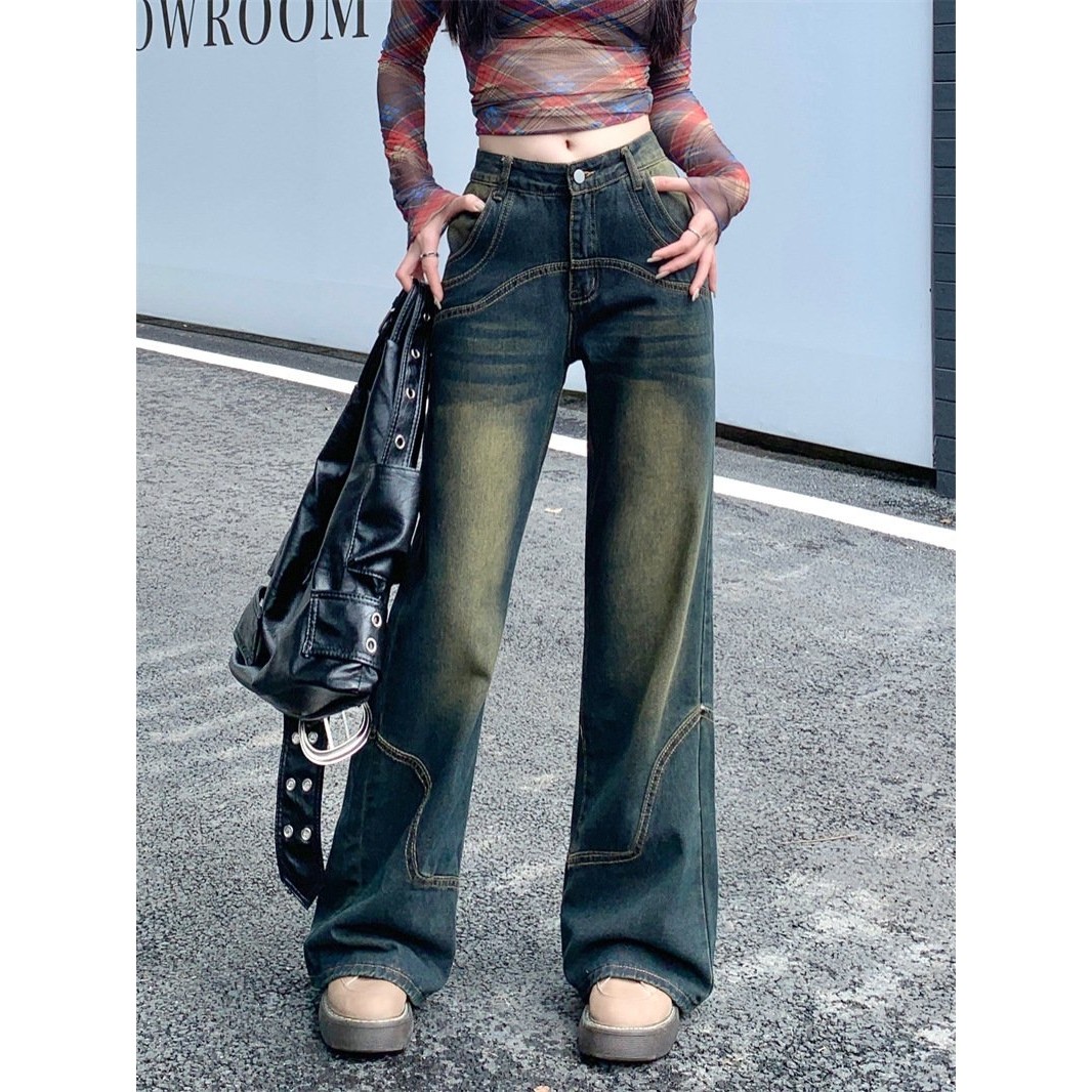 实拍实#复古大码宽松设计感低腰牛仔裤女秋季新款阔腿拖地长裤,女装/女士精品,牛仔裤,淘宝优惠券,粉丝福利购,淘宝优惠卷