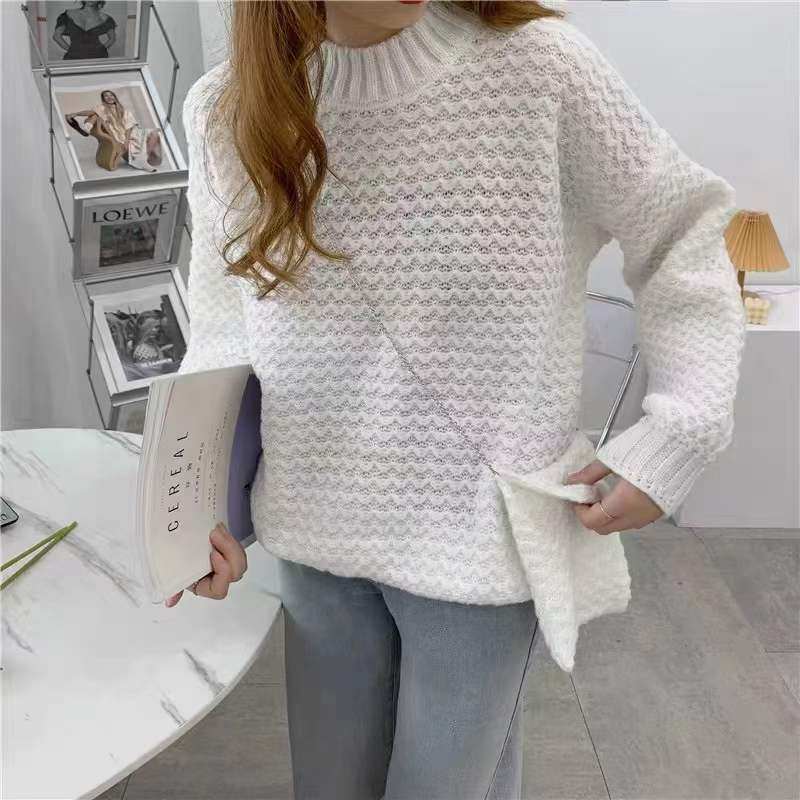 跨境秋冬新款亚马逊宽松女装外套外贸圆领开叉灯笼袖纯色针织毛衣,女装/女士精品,毛衣,淘宝优惠券,粉丝福利购,淘宝优惠卷