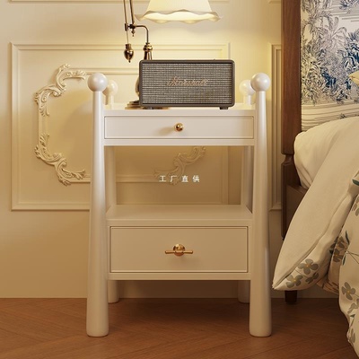 法式复古全实木床头柜小户型家用卧室轻奢感中古风白色床边柜