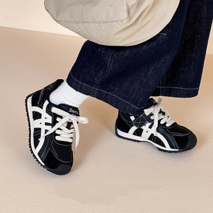 真皮儿童阿甘鞋2025冬季新款女童运动鞋二棉加绒男童老爹鞋黑色