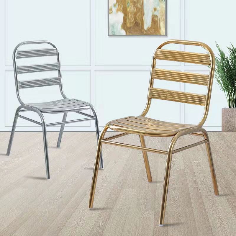 不锈钢无扶手靠背椅工业风金属休闲北欧家用餐椅阳台单人板椅