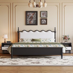 法式 實木軟靠床輕奢主臥床 復古軟包床現代簡約1.5米1.8雙人床美式