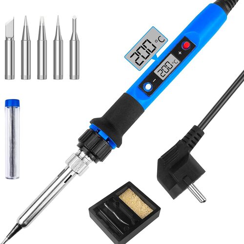 欧标EU plug三插80W数显带LED可调温电烙铁维修套装蓝色