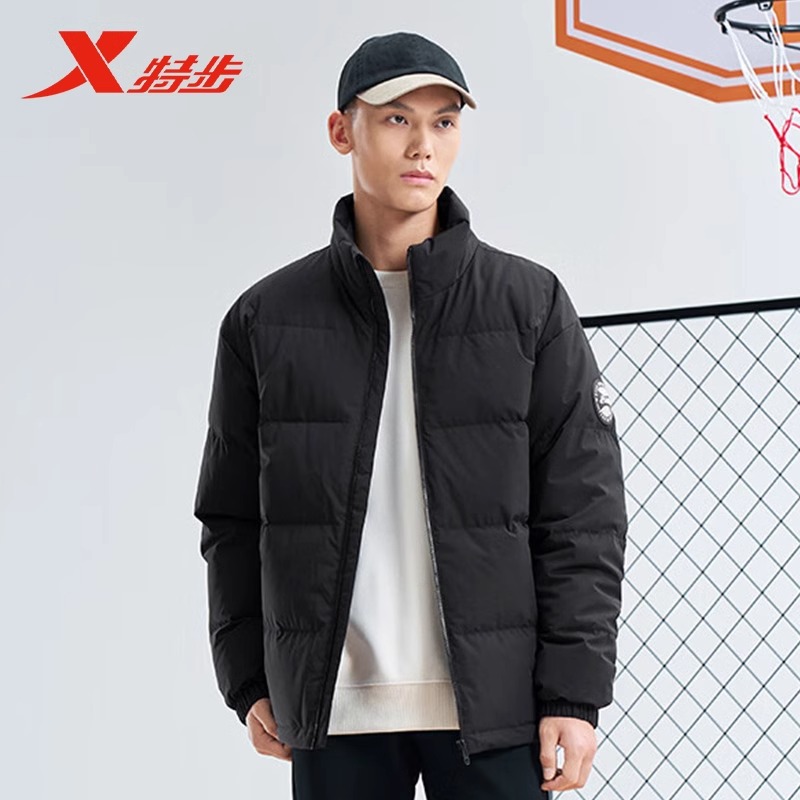 特步男子鸭绒立领羽绒服