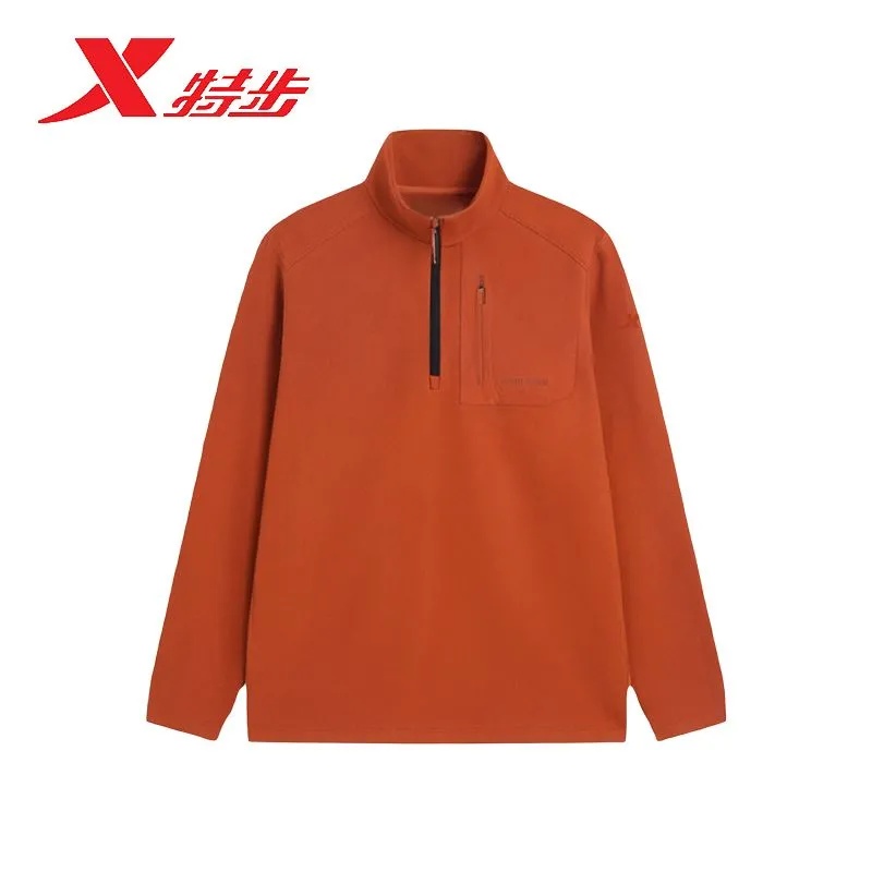 特步男长袖T恤保暖半拉链开衫