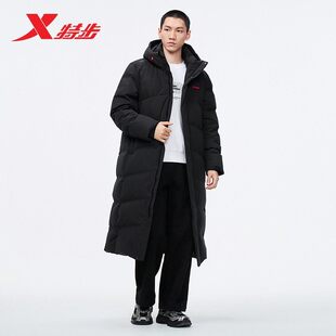特步CHINA中长款连帽鹅绒服男2025冬锁温保暖羽绒服975429640128