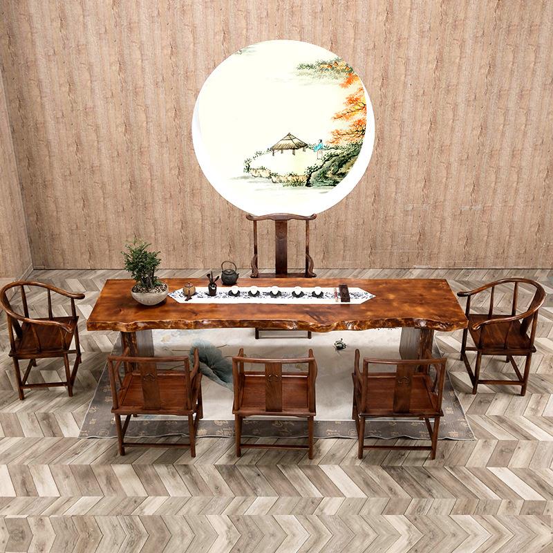 原木泡GTL茶桌招厅待室禅意实木茶桌组合客椅夫长条茶功台桌