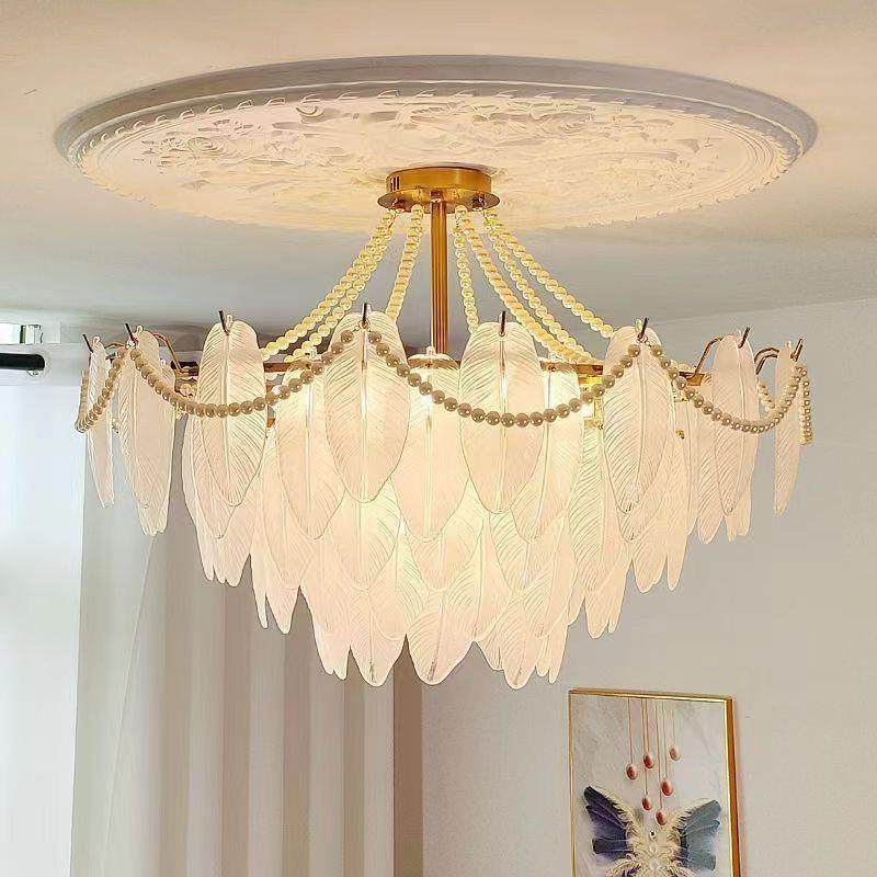 法式7905厅吸顶轻灯奢后现卧室现代简客约大代气网红羽毛水晶玻璃