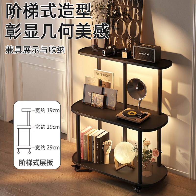 实木书架落地置物架客厅陈列架家用可移动多层收纳架简约展示架子