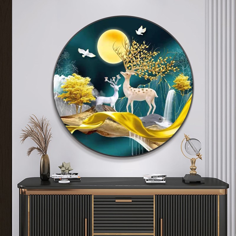 贴钻十字绣2022新款圆形发财麋鹿客厅简K约招财钻石画满钻小幅风