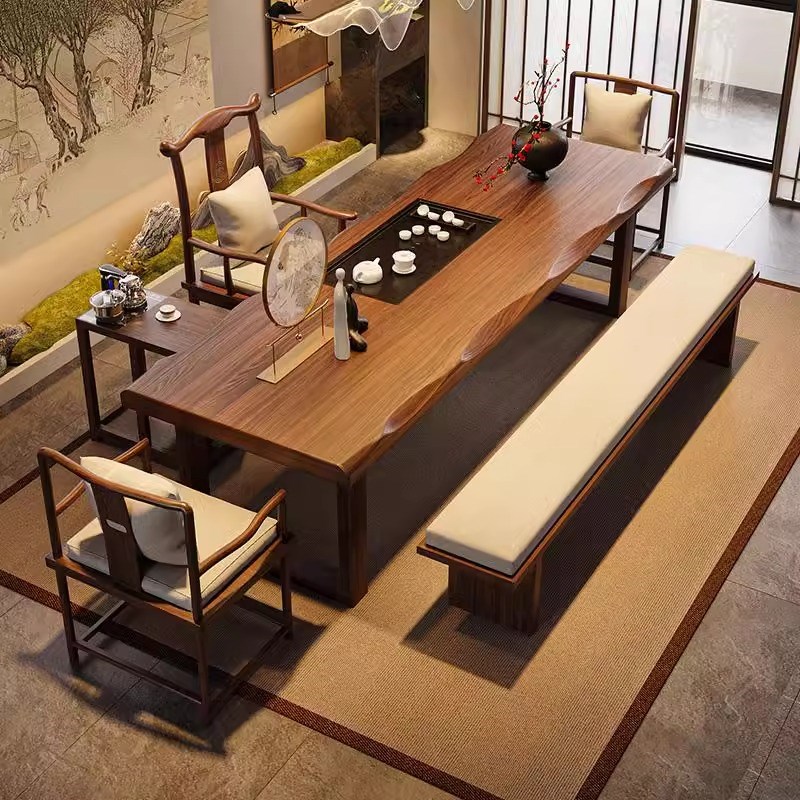 现代简约实木茶桌茶盘一体泡茶桌椅组合新中式轻奢家用茶台大板桌