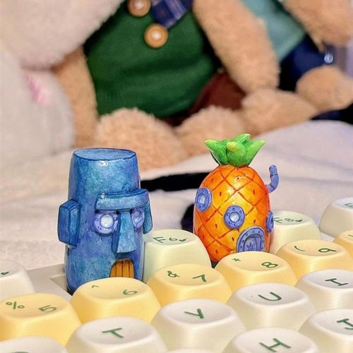 菠萝屋章鱼哥键帽海绵宝宝键帽立体创意键帽打工人章鱼哥键帽机械
