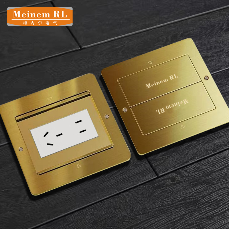 隐藏式不锈钢银色五孔双门地插y座家用地面防水超薄隐形网路地板