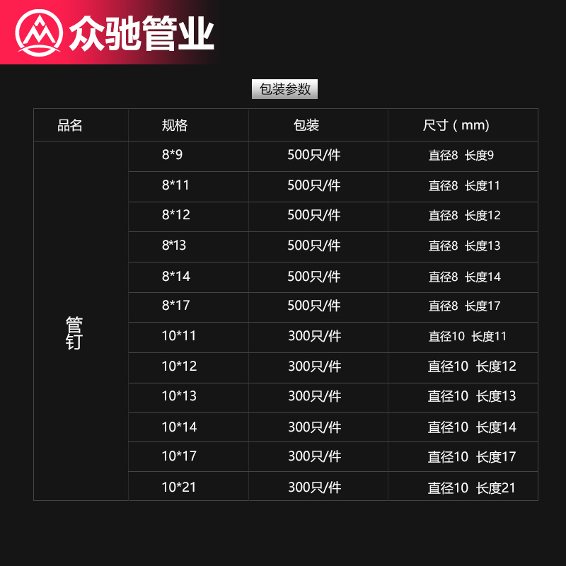 PVC抱箍钉水电铁钉M6墙卡钉M8管卡钢钉M10管钉加长特长排水管卡钉