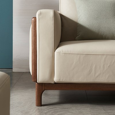 胡桃木沙发全实木真皮冬夏两用新中式原木风小户型客厅单双三人位