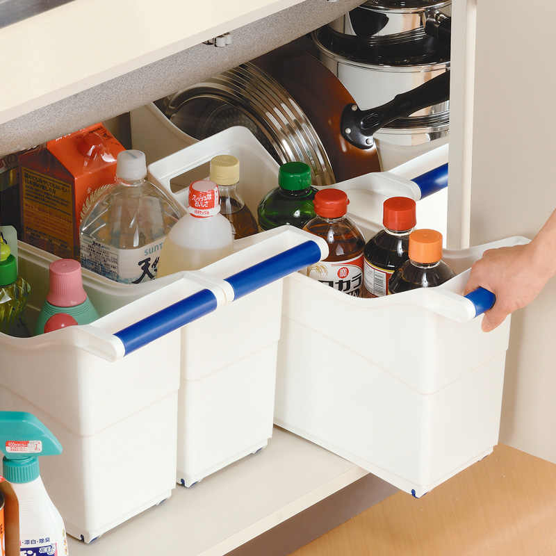 日本进口塑料收纳箱厨房食物整理箱抽屉透明橱柜储物箱带滑轮大号-封面