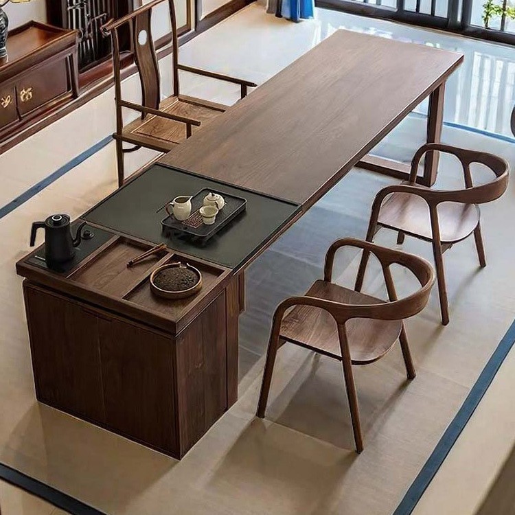 北美黑桃木茶桌大板简约现代茶台原木客厅家用公室泡茶组合桌
