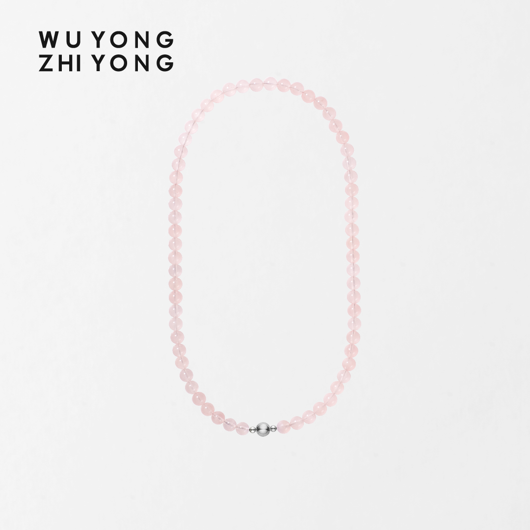 无用之用天然粉水晶圆珠项链