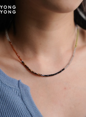 无用之用天然灰月光堇青石阿拉善玛瑙彩虹方糖项链彩色宝石项链