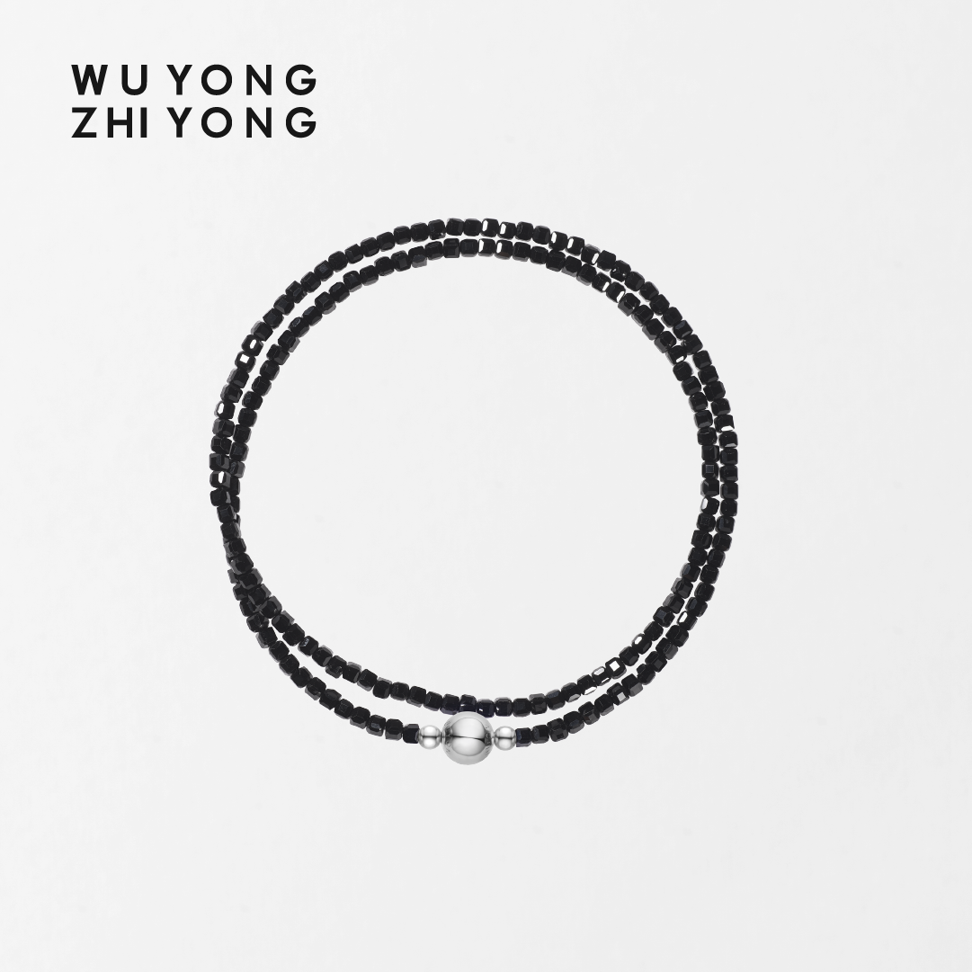 无用之用天然黑尖晶石方块珠项链