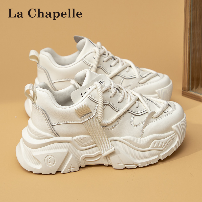 拉夏贝尔老爹鞋女厚底增高小白鞋