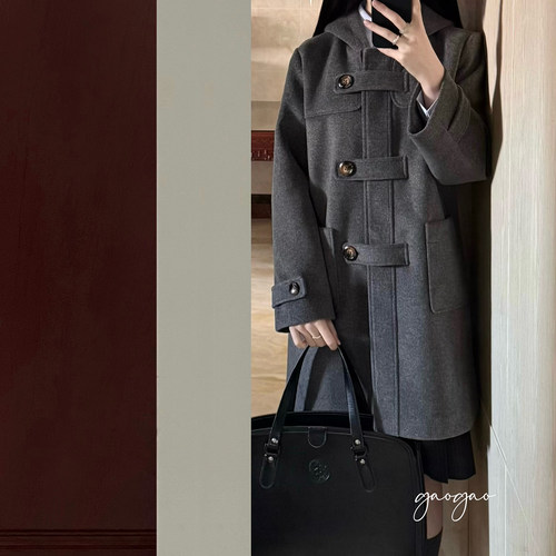 空气站台初雪时学院风秋冬新款韩系甜美风中长款大衣毛呢外套JK校